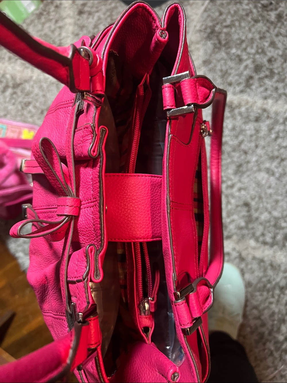 Tignanello Pink Leather Drawstring Tote - Picture 4 of 6